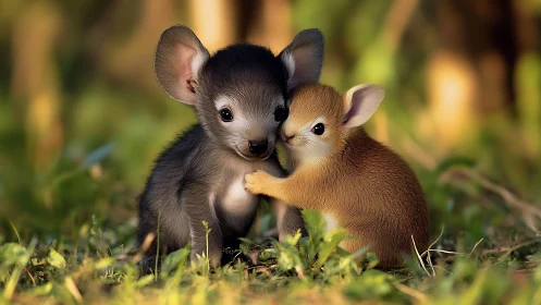 High-detail render of two juvenile rodents in shallow depth-of-field