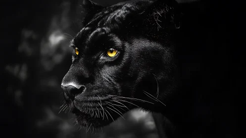 Obsidian Gaze: Panther's Luminous Eyes Pierce Darkness.