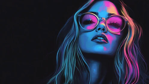 Neon-lit female portrait renders stylized cyber-noir chromatic glow