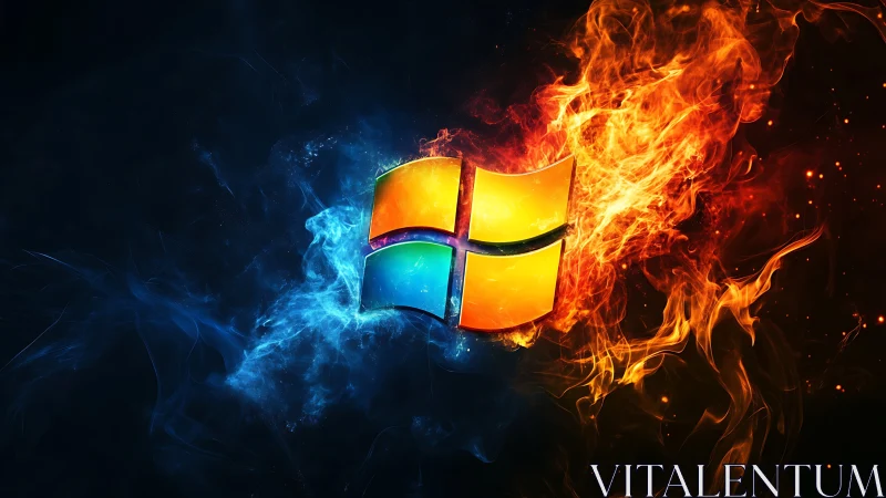 Windows Logo Blazing with Dynamic Fire and Ice Energy.