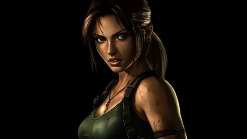 Cinematic 3D heroine portrait in tactical gear, rim‑lit profile