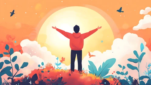 Embracing sunrise joy on a glowing, hope-filled morning.