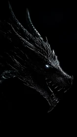 Shadowforged dragon profile with luminous white eye detail.