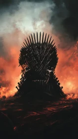 Sword throne rises from molten ground under storm sky