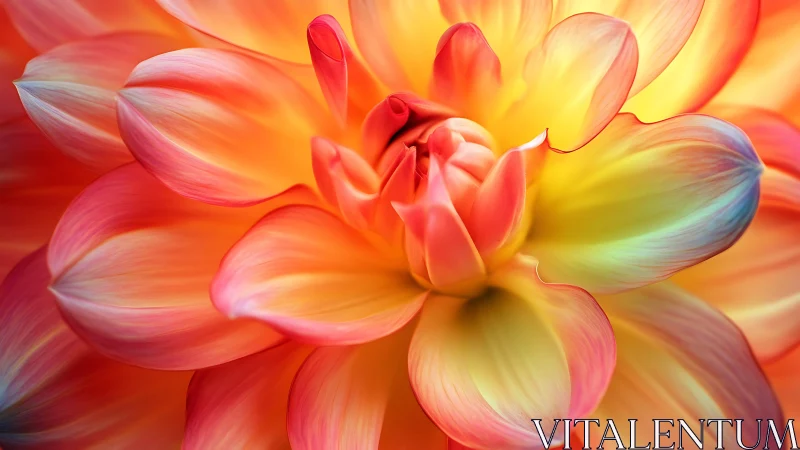 Dahlia bloom demonstrates gradient color transition from red to yellow tones