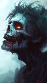 Undead skull ignites the mist with eerie crimson fire