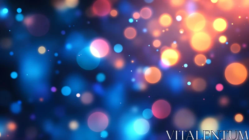 Vibrant bokeh lights on dark blue abstract background, digital art.
