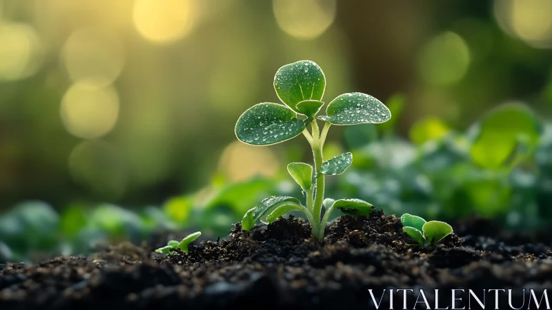 Gentle green seedling waking up in soft morning light.
