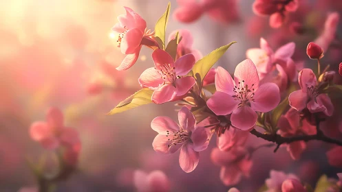 Pink Blossom Clusters with Backlighting and Chromatic Gradient.