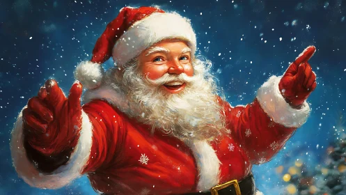 Festive Santa Claus portrait in snowy night environment