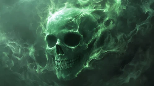 Spectral green skull rendered in luminous swirling ethereal smoke