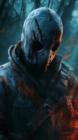 Masked forest killer rendered with cinematic horror lighting