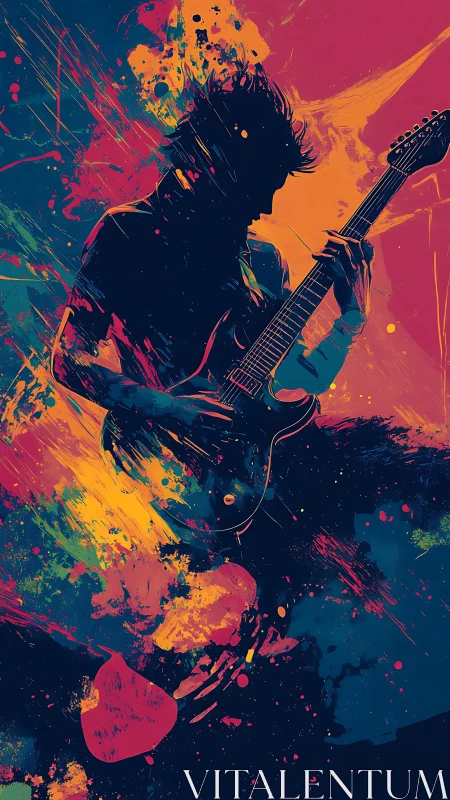 Electric guitar dreamscape bursting with neon color energy.