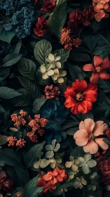 Midnight Garden Symphony: Jewel-Toned Blooms Dance in Darkness.