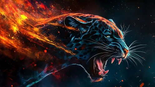 Roaring Tiger Engulfed in Cosmic Fire.