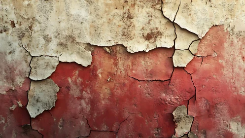 Weathered wall with peeling paint and cracks, rustic texture.