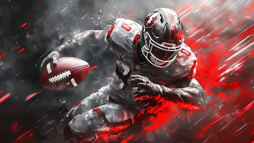 Digital rendering shows football player running with ball