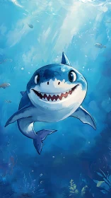 Stylized cartoon shark rendered with dynamic underwater lighting