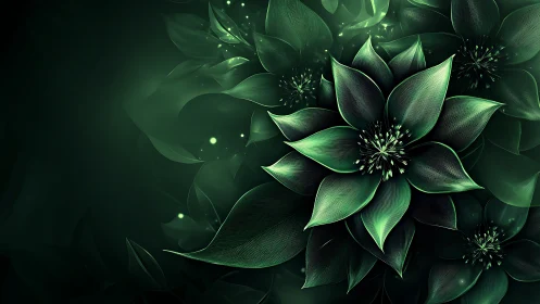 Luminous emerald blossoms unfold in a deep cosmic glow