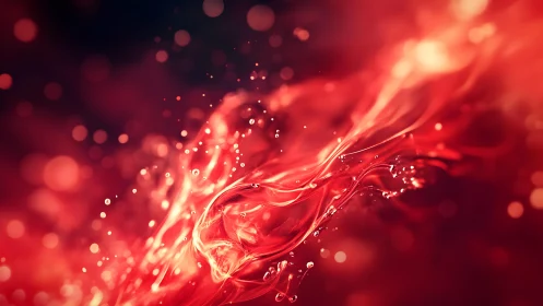 Dynamic Red Abstract Liquid Swirl with Glowing Highlights.