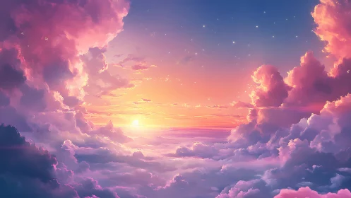 Celestial cotton skies ignite a dream-soaked pastel sunrise.
