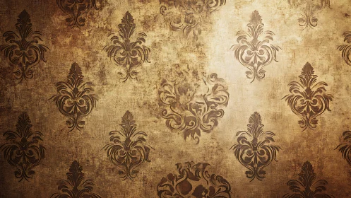 Vintage damask wallpaper glows with warm, timeworn elegance