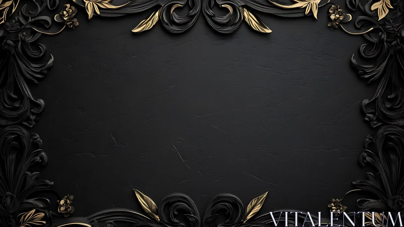 Baroque black frame with gold filigree defines empty matte center