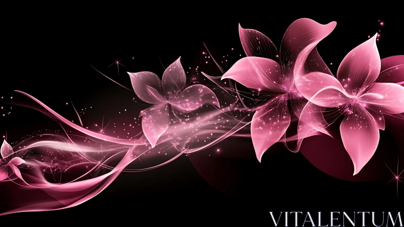 Luminous Pink Orchids with Flowing Energy Trails.