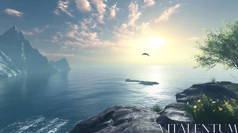 Cliff-Framed Seascape with Golden Hour Aerial Composition.