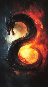 Mythic fire and moonlit dragon in swirling balance.