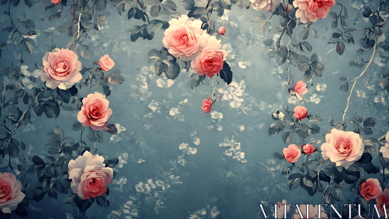 Blooming Dreams in Soft Blue Garden.