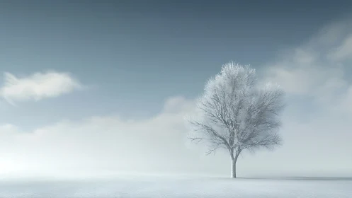 Peaceful winter tree standing gently in a silent snowfield.