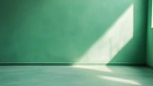 Sunlit green corner wall receives sharp diagonal light