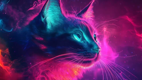 Neon Whisker Phantom: Digital Cat in Electric Dreams.
