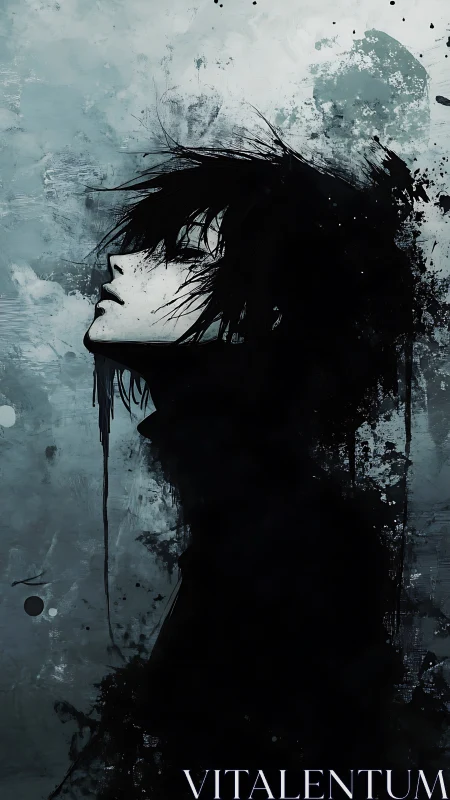 Solitary youth silhouette dissolves into abstract darkness