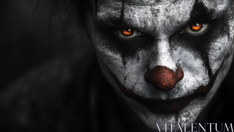 Intense close-up of sinister clown makeup portrait.