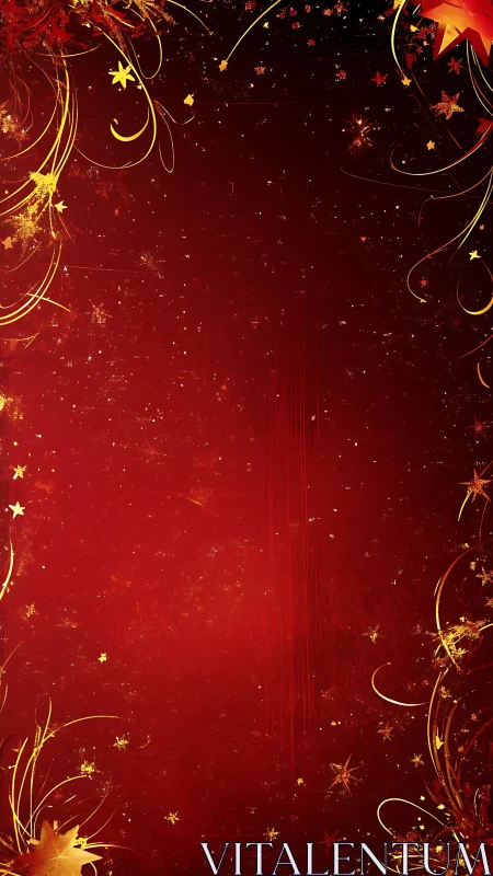 Golden star vines swirl around a deep crimson night veil