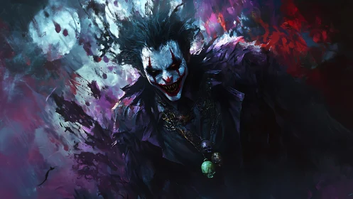 Chaotic clown figure rendered with dynamic brushwork and chiaroscuro
