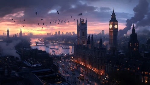 Urban riverfront cityscape records evening traffic flow