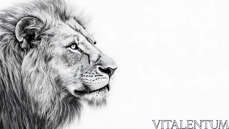 Monochrome lion profile in minimalist negative-space composition.