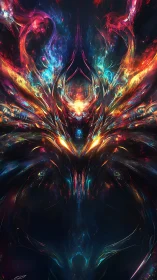 Cosmic fire demon portrait in neon spectral vortex blaze.