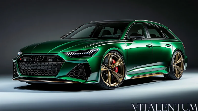 Emerald performance wagon with bronze wheels in studio.