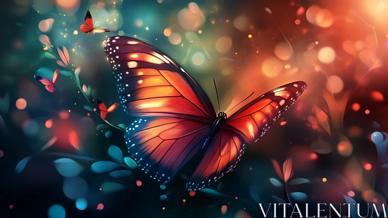 Macro-lit monarch butterfly rendered with vibrant bokeh depth field