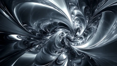 Metallic fractal vortex twists into reflective curved forms