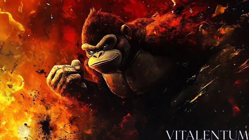 Fiery dynamic gorilla rendered in high-impact digital painting