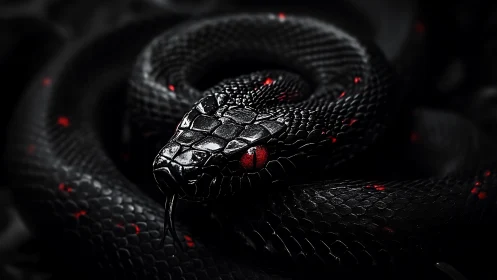 Black serpent coil with glowing red eyes and accents.