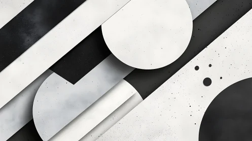 Monochrome geometric strata with intersecting circular planes.
