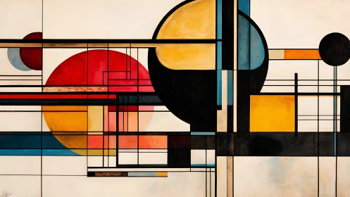 Geometric abstraction with bold circles and intersecting lines.