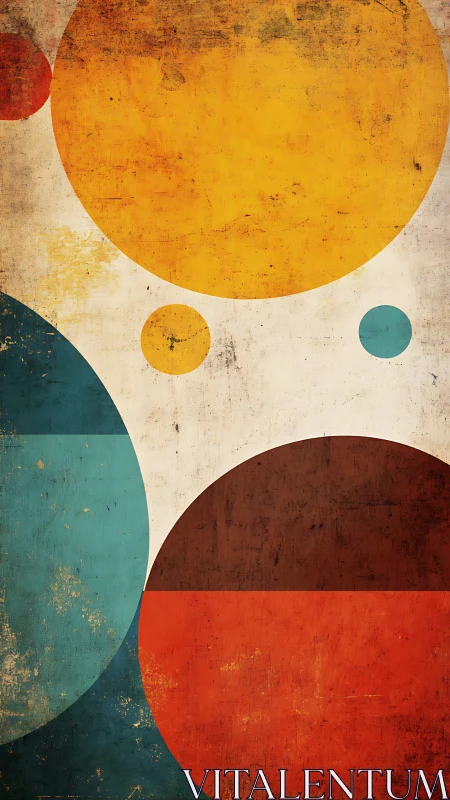Weathered geometric circles balance bold color fields