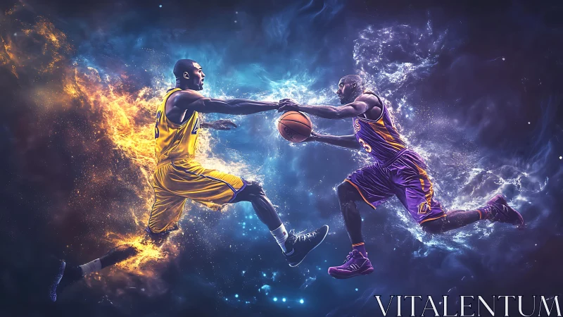 Dynamic duality of fire and water basketball confrontation.